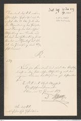 k.k. naturhistorisches Hofmuseum, Intendanzakten 1885-1896 (Hauer), Aktenzahl Z.69/1889, Seite 1